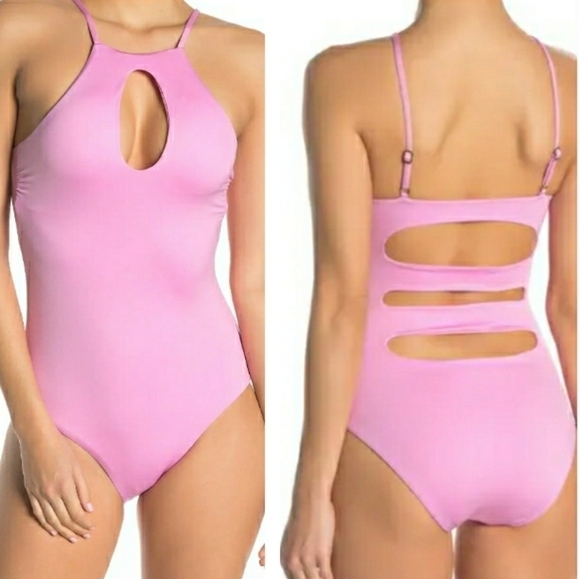 BECCA Keyhole Halter One-Piece Pink Swimsuit Size S - Picture 1 of 8